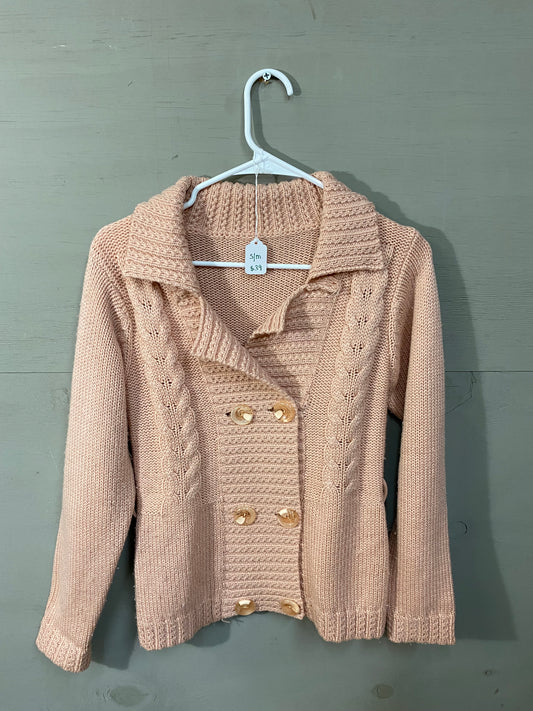 Pink Cable Knit Button-Front Sweater Size S/M