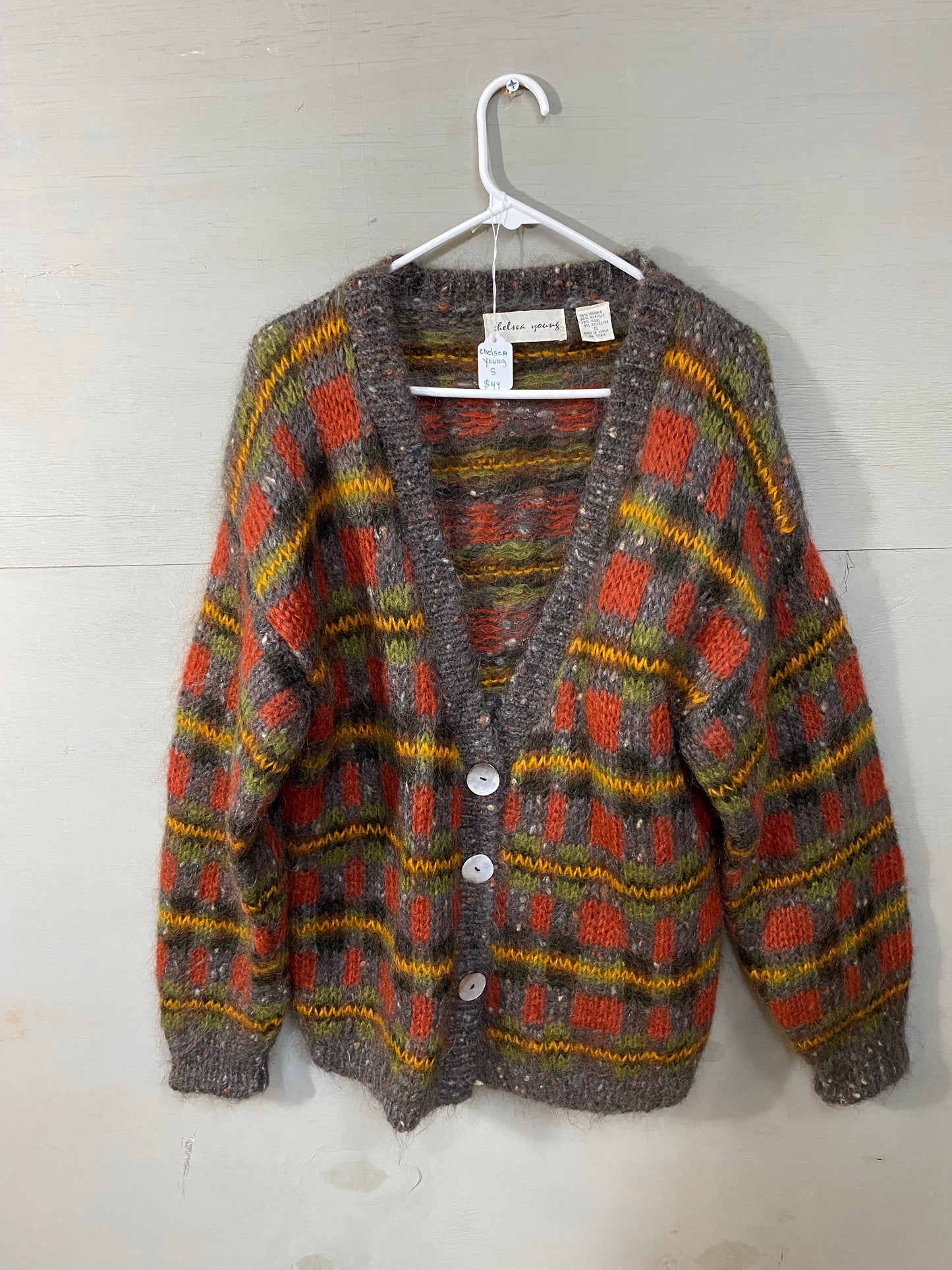 Chelsea Young Wool Button-Front Cardigan Size S