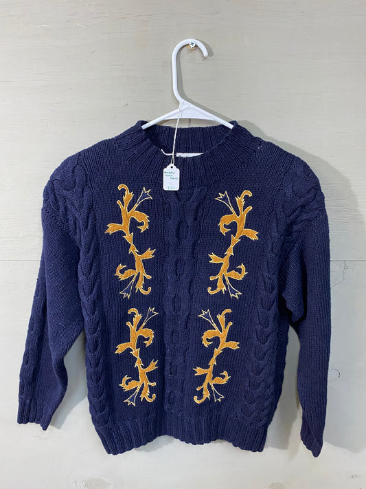 Weather Petites Navy Blue and Gold Knit Sweater Size L