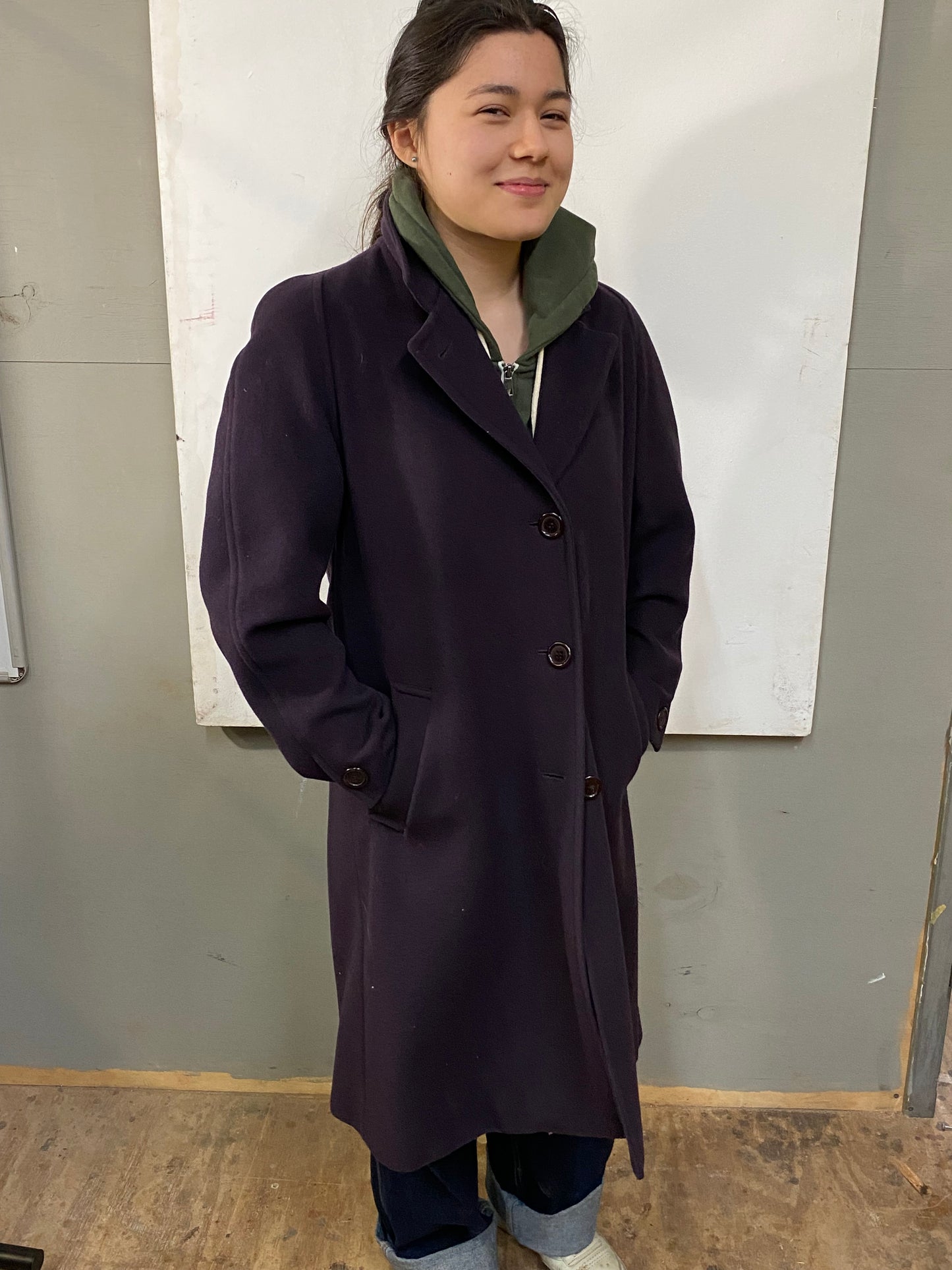 Liz Claiborne Dark Purple Wool Overcoat Size S