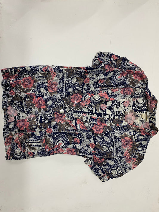 Maren Navy and White with Pink Flowers Shirt Size M