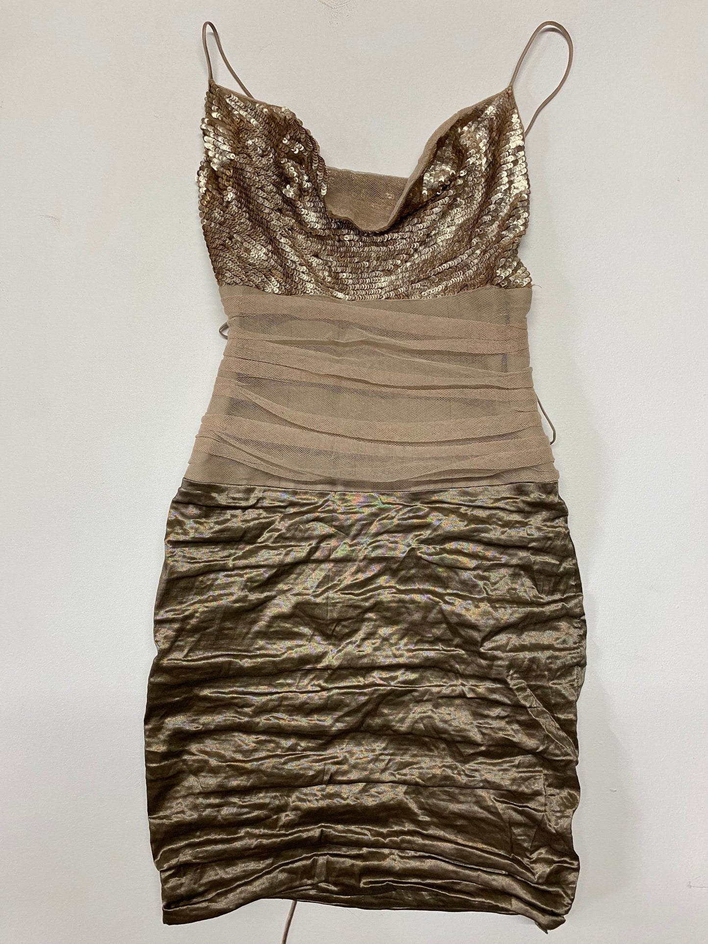 Nicole Miller Strappy Champagne Sequin Bodycon Dress Size 2