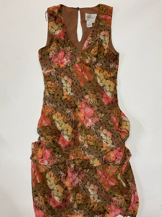 Papell Boutique Sleeveless Floral Brown Maxi Dress Size 6