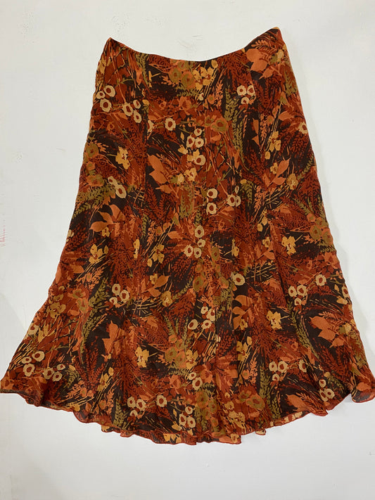 Josephine Chaus Orange Floral Midi Skirt Size 8P