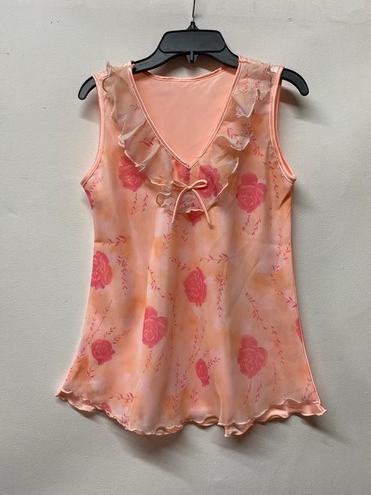 Silk Peach with Roses Tank Top Size S