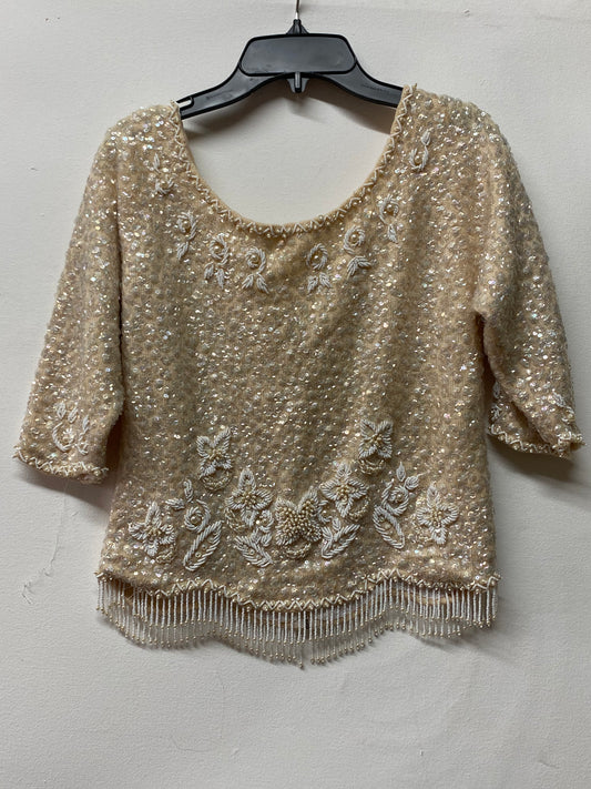 Hand Beaded in Hong Kong Ivory Beaded Top Size S